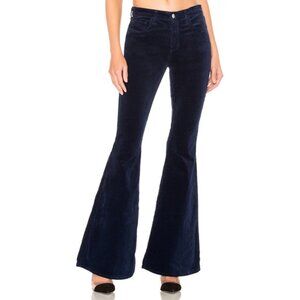 LAgence Solana High Rise Big Flare Velvet Pant in Navy Blue